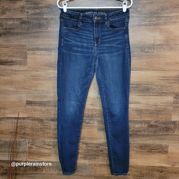 American Eagle Jeans 8 L Jegging Mid Rise Next Level Stretch Dark Wash Denim - Picture 1 of 14
